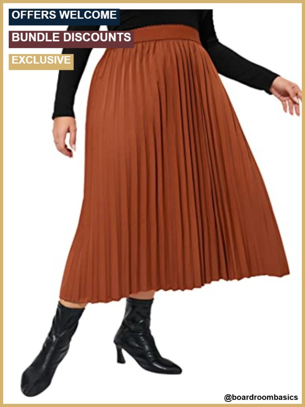 Pleated Midi Skirt Plus Size 100% Polyester A-Line High Waist Casual